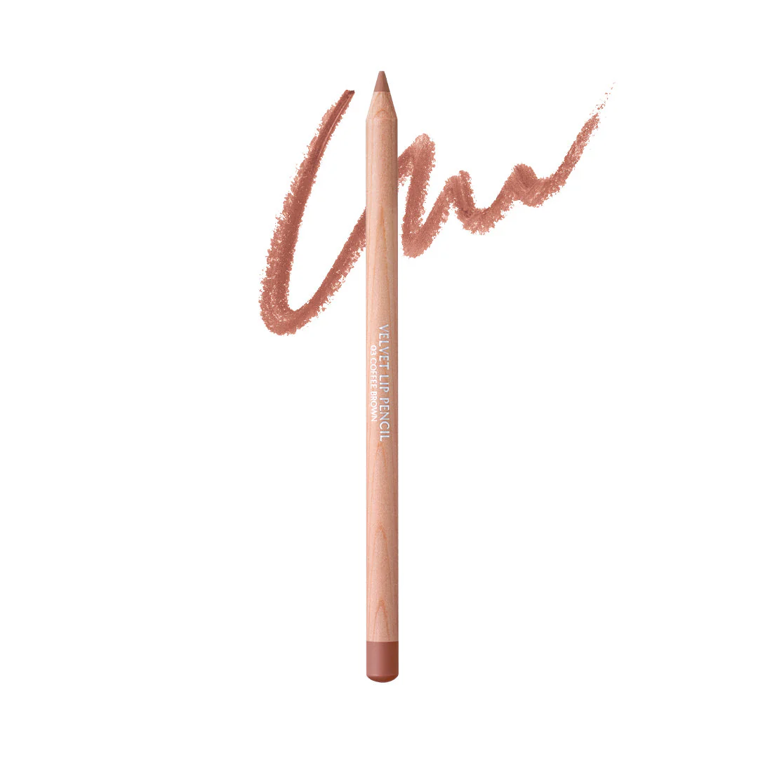 CLIO Velvet Lip Pencil with swatch showing the creamy texture and brown shade